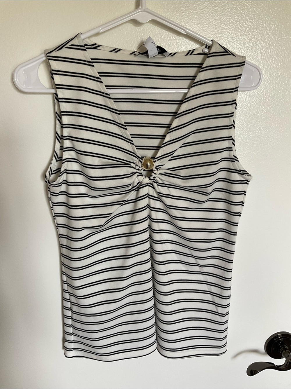NWT Nine West White and Black Striped Knot-Front Tank Top
